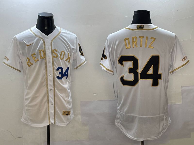 Men Boston Red Sox #34 Ortiz White Gold Elite 2025 Nike MLB Jersey style 2->boston red sox->MLB Jersey